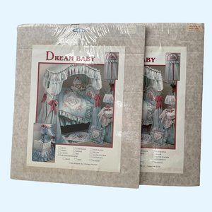 Vintage Daisy Kingdom Dream Baby Fabric Crib Sheet & Dust Ruffle Blue Floral New